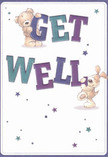 Radiating warmth and playful optimism, this charming get well card conjures the comforting atmosphere of Harrow Weald's quiet lanes and green spaces. Two adorable characters-a teddy bear with a gentle smile and a spirited puppy-seem to come alive, proudly supporting and balancing the bold, colourful letters spelling 'Get Well.' The deep indigos and rich teals of the text pop brilliantly against a creamy white background, their vibrancy amplifying the card's sense of hope. Shimmering stars in shades of blue and purple twinkle overhead, infusing the illustration with a sense of wonder and gentle encouragement. Every detail, from the soft, inviting fur of the animals to the lively arrangement of stars and letters, feels like a visual hug, reminiscent of the heartfelt get well bouquets delivered across Harrow Weald by dedicated local florists. This card becomes more than just a message; it transforms into a tender gesture of support, imbuing any recovery with the spirit of kindness so prevalent in Harrow Weald's welcoming community.